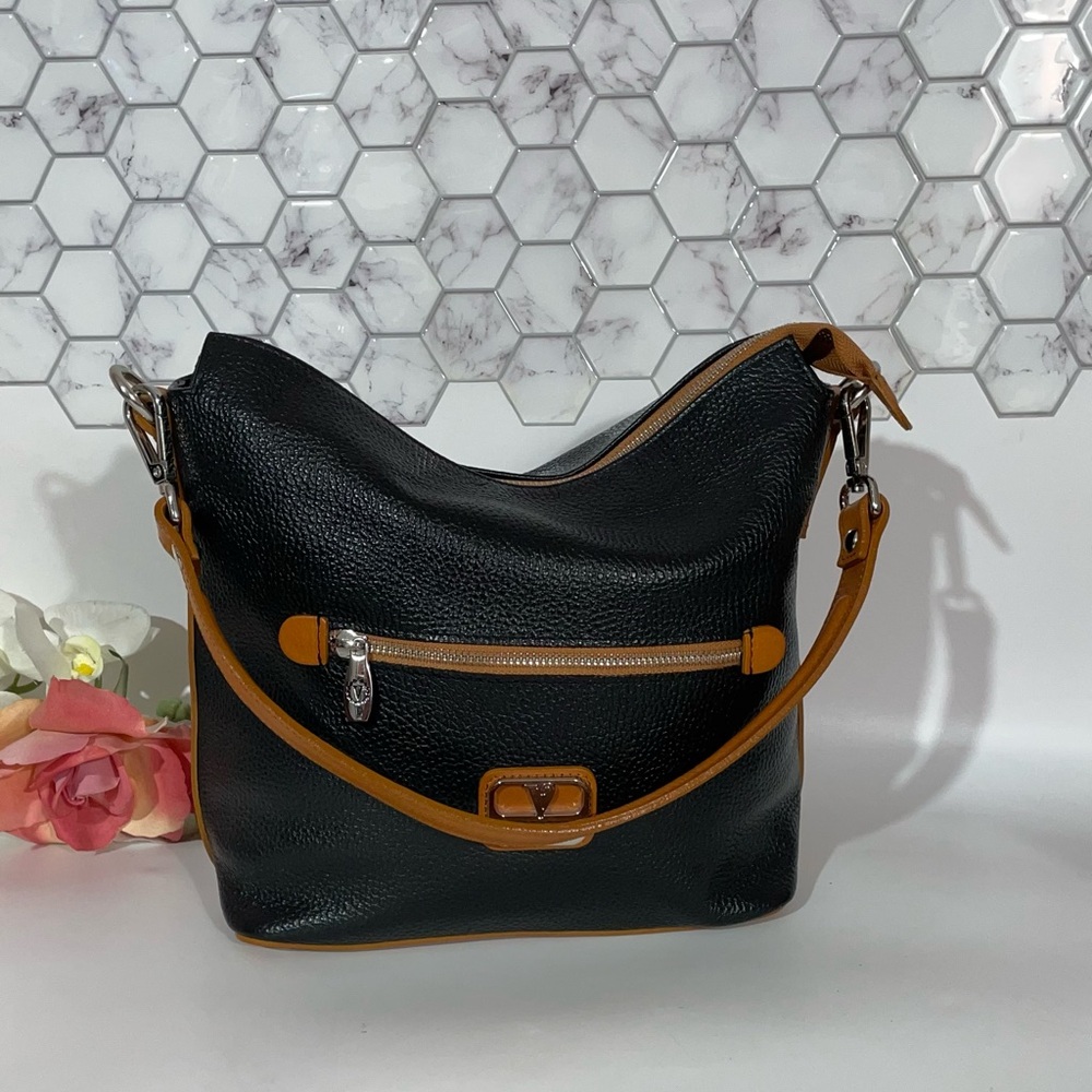 Valentina Black and Tan Hobo Bag